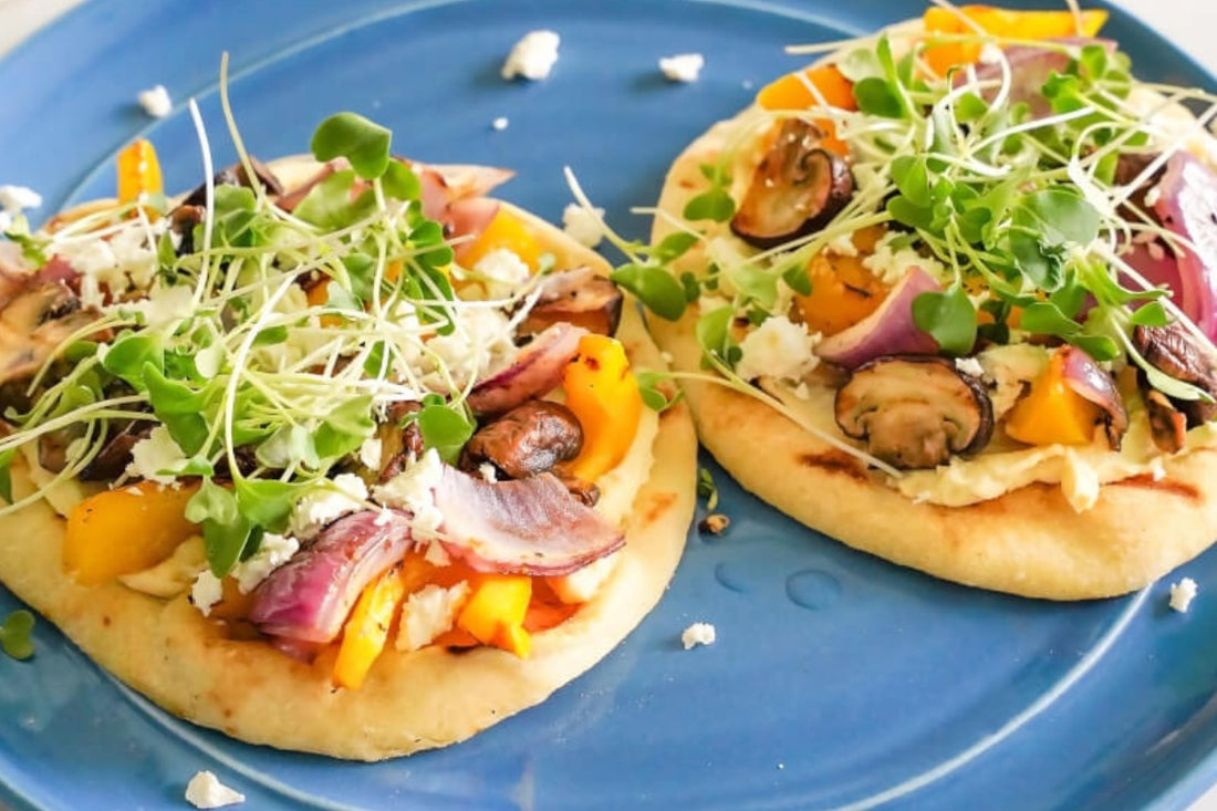 Easy BBQ Recipe for Hummus & Grilled Veggies Flatbreads